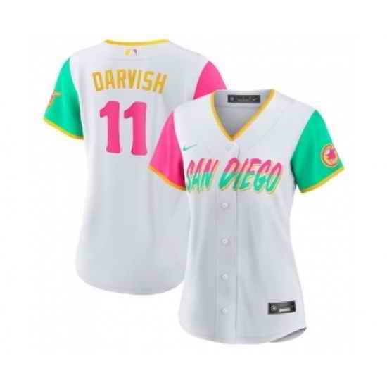 Women's San Diego Padres #11 Yu Darvish White 2022 City Connect Cool Base Stitched Baseball Jersey->women mlb jersey->Women Jersey