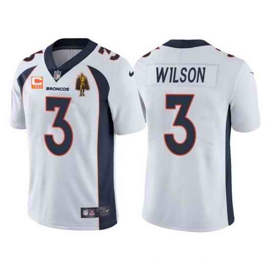 Men Denver Broncos #3 Russell Wilson White With C Patch & Walter Payton Patch Limited Stitched Jersey->denver broncos->NFL Jersey