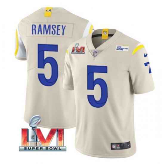 Nike Los Angeles Rams #5 Jalen Ramsey Bone 2022 Super Bowl LVI Vapor Limited Jersey->los angeles rams->NFL Jersey