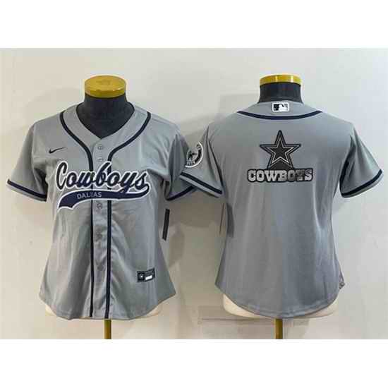 Women Dallas Cowboys Grey Team Big Logo With Patch Cool Base Stitched Baseball Jersey->women nfl jersey->Women Jersey