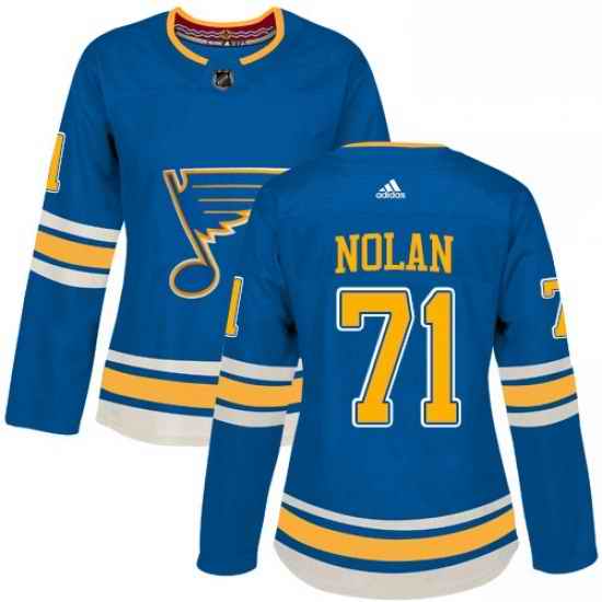Womens Adidas St Louis Blues #71 Jordan Nolan Authentic Navy Blue Alternate NHL Jersey->women nhl jersey->Women Jersey
