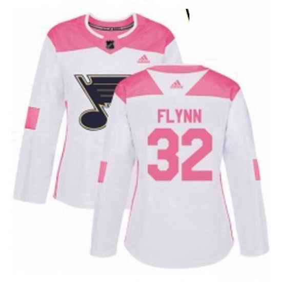 Womens Adidas St Louis Blues #32 Brian Flynn Authentic White Pink Fashion NHL Jersey->women nhl jersey->Women Jersey