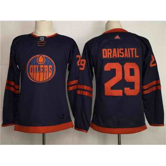 Women Adidas Edmonton Oilers #29 Leon Draisaitl Navy 50th Anniversary Adidas Jersey A patch->nashville predators->NHL Jersey