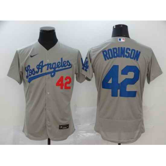 Men Los Angeles Dodgers #42 Jackie Robinson Gray Stitched Flex Base Jersey->arkansas razorbacks->NCAA Jersey
