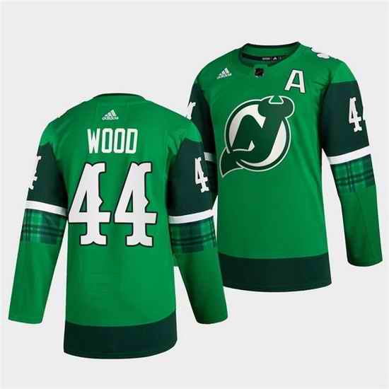 Men New jerseyy Devils #44 Miles Wood Green Warm Up St Patricks Day Stitched jersey->anaheim ducks->NHL Jersey