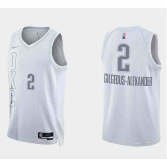 Men Oklahoma City Thunder #2 Shai Gilgeous Alexander 2021 22 City Edition White 75th Anniversary Stitched Basketball Jersey->minnesota timberwolves->NBA Jersey
