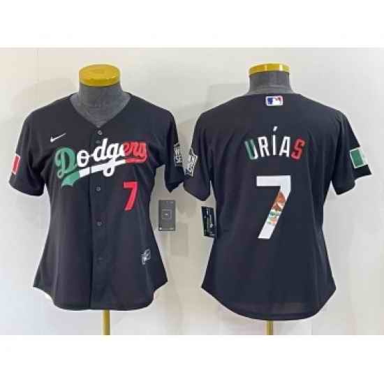 Women's Los Angeles Dodgers #7 Julio Urias Black Mexico Number 2020 World Series Cool Base Nike Jersey->women mlb jersey->Women Jersey