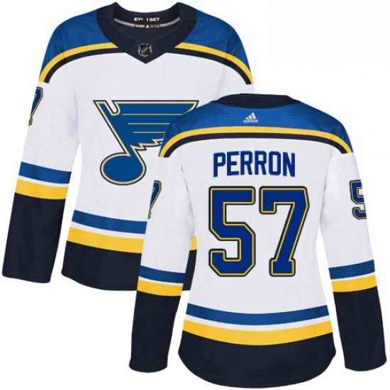Womens Adidas St Louis Blues #57 David Perron Authentic White Away NHL Jersey->women nhl jersey->Women Jersey