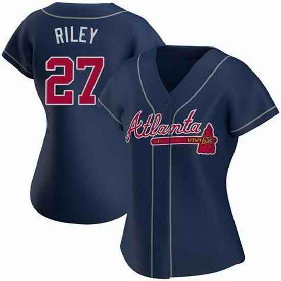 Women Nike Atlanta Braves #27 Austin Riley Navy Alternate Stitched Baseball Jersey->women mlb jersey->Women Jersey