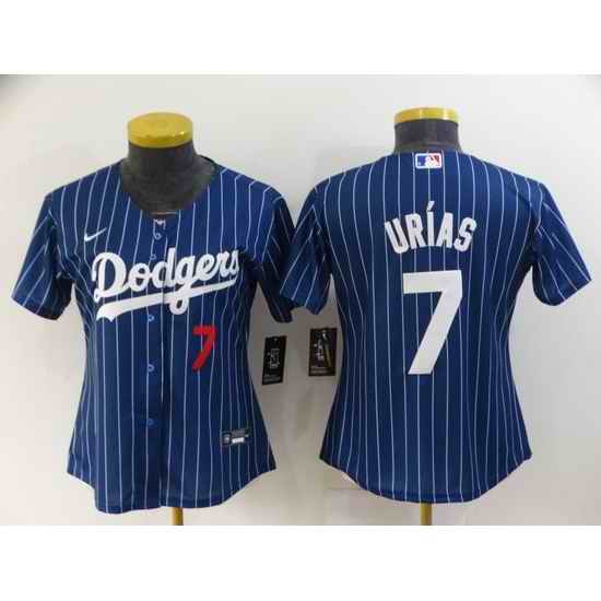 Women's Los Angeles Dodgers #7 Julio Urias Navy Blue Pinstripe Stitched MLB Cool Base Nike Jersey->women mlb jersey->Women Jersey