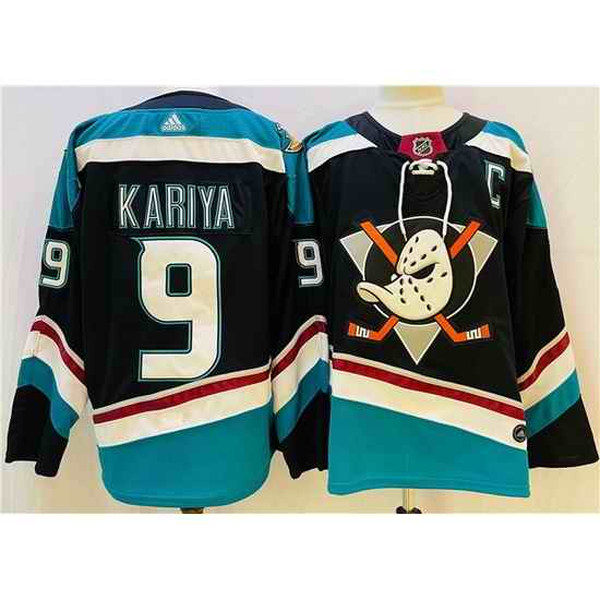 Men Anaheim Ducks #9 Paul KariyaBlack Teal Stitched Jersey->anaheim ducks->NHL Jersey