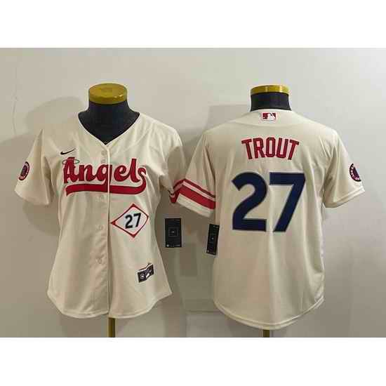 Women's Los Angeles Angels #27 Mike Trout Number Cream 2022 City Connect Cool Base Stitched Jersey->women mlb jersey->Women Jersey
