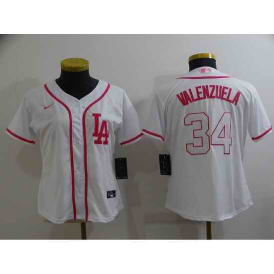Women Los Angeles Dodgers #34 Toro Valenzuela Pink White Stitched Baseball Jersey 28Run Small 2->women mlb jersey->Women Jersey