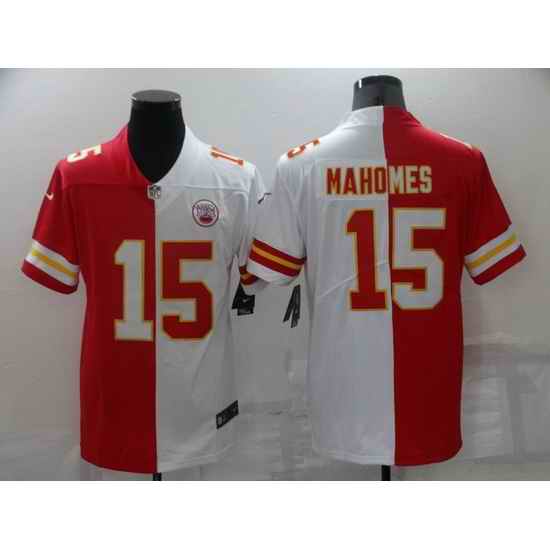Men Kansas City Chiefs #15 Patrick Mahomes Red White Split Vapor Limited Stitched Jersey->detroit lions->NFL Jersey