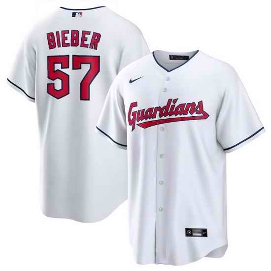 Men Cleveland Guardians #57 Shane Bieber White Cool Base Stitched Baseball jersey->boston red sox->MLB Jersey