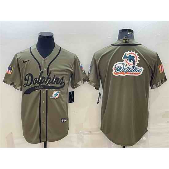 Men Miami Dolphins Olive 2022 Salute To Service Team Big Logo Cool Base Stitched Baseball Jersey II->los angeles rams->NFL Jersey