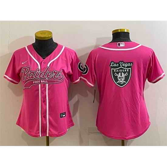Women Las Vegas Raiders Pink Team Big Logo With Patch Cool Base Stitched Baseball Jersey->women nfl jersey->Women Jersey