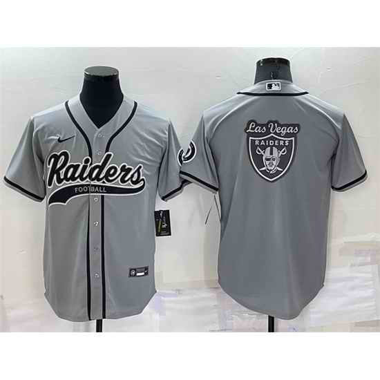 Men Las Vegas Raiders Grey Team Big Logo With Patch Cool Base Stitched Baseball Jersey->las vegas raiders->NFL Jersey
