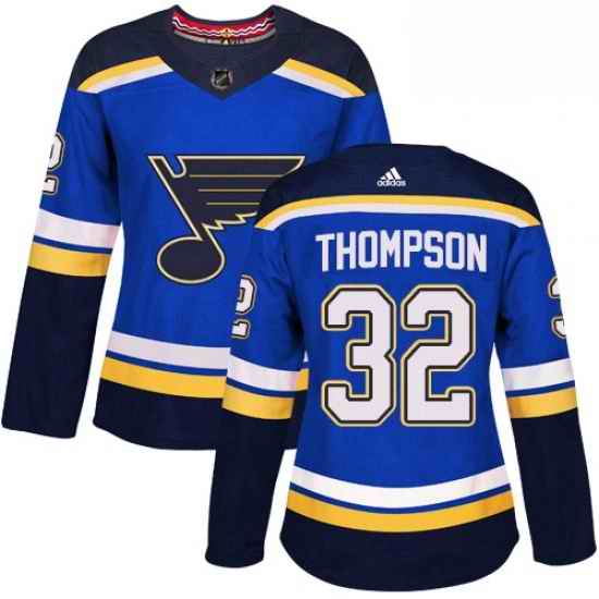 Womens Adidas St Louis Blues #32 Tage Thompson Authentic Royal Blue Home NHL Jersey->women nhl jersey->Women Jersey