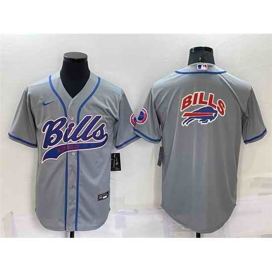 Men Buffalo Bills Grey Team Big Logo With Patch Cool Base Stitched Baseball Jersey->buffalo bills->NFL Jersey
