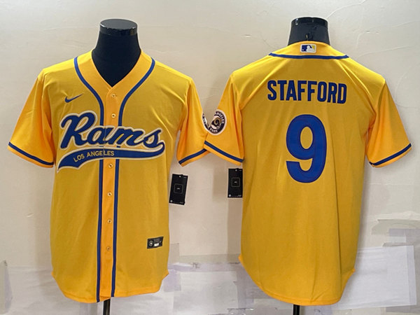 Men's Los Angeles Rams #9 Matthew Stafford Yellow Cool Base Stitched Baseball Jersey->los angeles chargers->NFL Jersey