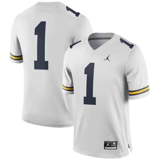 Men Michigan Wolverines #1 Jordan Brand Game Football Jersey - White->michigan wolverines->NCAA Jersey