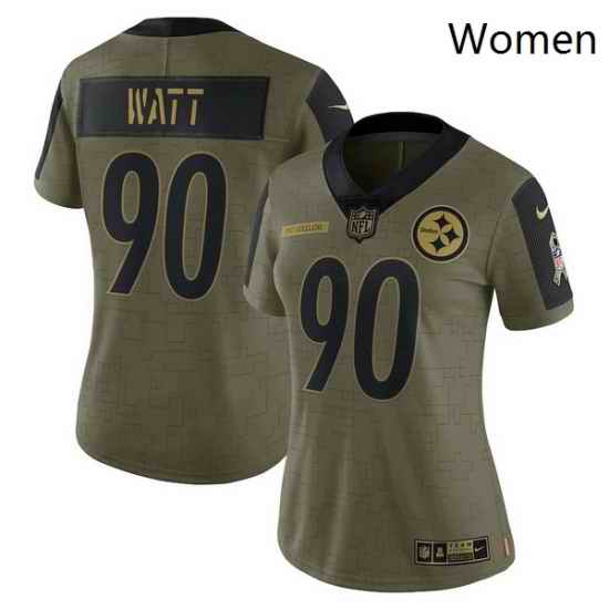 Women's Pittsburgh Steelers T.J. Watt Nike Olive 2021 Salute To Service Limited Player Jersey->women nfl jersey->Women Jersey