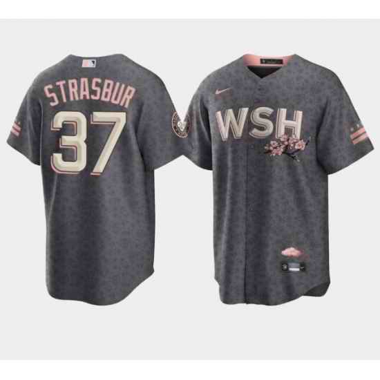 Men Washington Nationals #37 Stephen Strasburg 2022 Grey City Connect Cherry Blossom Cool Base Stitched jersey->washington nationals->MLB Jersey