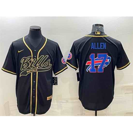 Men Buffalo Bills #17 Josh Allen Black Gold Team Big Logo With Patch Cool Base Stitched Baseball Jersey->buffalo bills->NFL Jersey