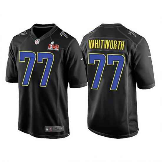 Men Los Angeles Rams #77 Andrew Whitworth 2022 Black Super Bowl LVI Game Stitched Jersey