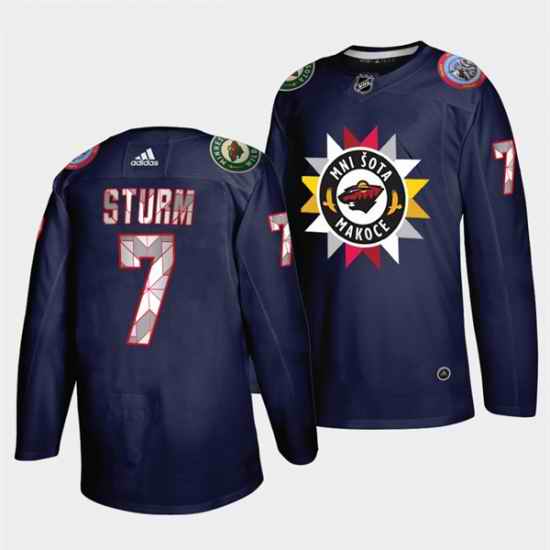 Men Minnesota Wild #7 Nico Sturm 2021 22 Navy Native American Heritage Day Stitched Jersey->detroit red wings->NHL Jersey