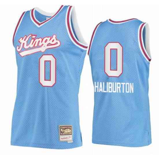 Men Sacramento Kings Tyrese Haliburton #0 blue Hardwood Classic Mitchell Ness NBA Jersey->sacramento kings->NBA Jersey