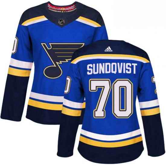 Womens Adidas St Louis Blues #70 Oskar Sundqvist Premier Royal Blue Home NHL Jersey->women nhl jersey->Women Jersey
