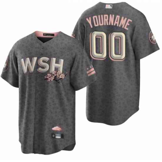 Men Women Youth Washington Nationals Active Player Custom 2022 Grey City Connect Cherry Blossom Cool Base Stitched jersey->->Custom Jersey