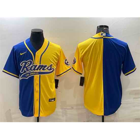 Men Los Angeles Rams Blank Royal Yellow Split With Patch Cool Base Stitched Baseball Jersey->miami dolphins->NFL Jersey