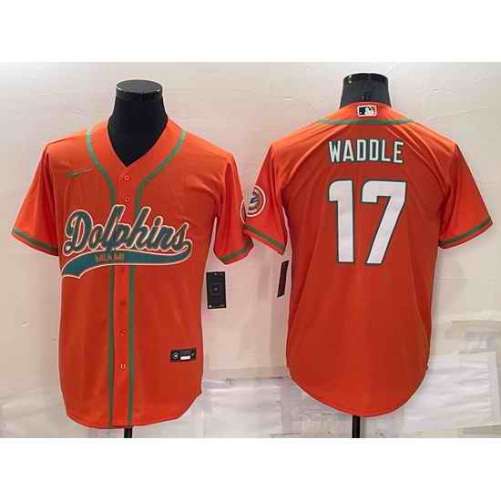 Men Miami Dolphins #17 Jaylen Waddle Orange Cool Base Stitched Baseball Jersey->miami dolphins->NFL Jersey
