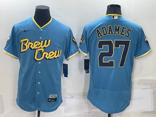 Men's Milwaukee Brewers #27 Willy Adames 2022 Powder Blue City Connect Flex Base Stitched Jersey->milwaukee brewers->MLB Jersey