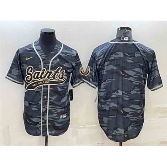 Men New Orleans Saints Blank Grey Camo With Patch Cool Base Stitched Baseball Jerse->new orleans saints->NFL Jersey