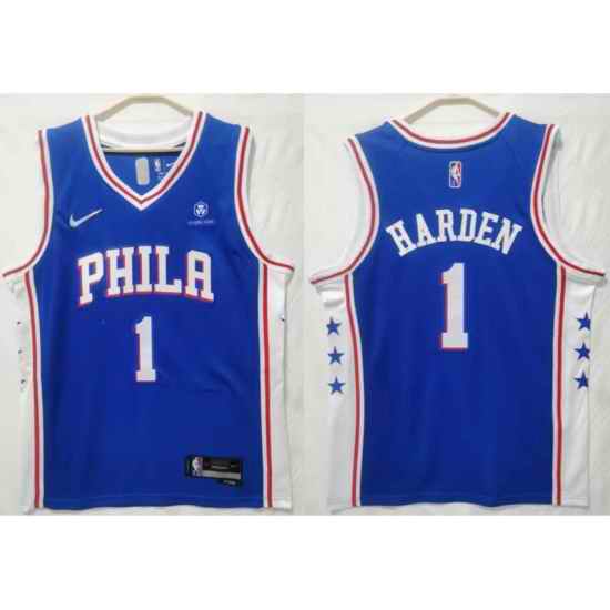 Men Nike Philadelphia 76ers #1 James Harden Blue City edition Stitched jersey->2022 all star->NBA Jersey