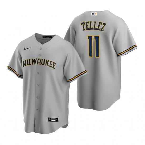 Men Milwaukee Brewers #11 Rowdy Tellez Grey Cool Base Stitched Jerse->milwaukee brewers->MLB Jersey