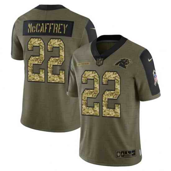 Men Carolina Panthers #22 Christian McCaffrey 2021 Salute To Service Olive Camo Limited Stitched Jersey->carolina panthers->NFL Jersey