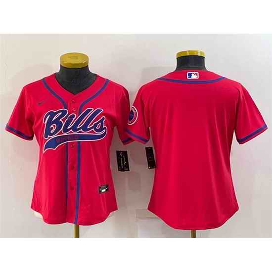 Women Buffalo Bills Blank Red With Patch Cool Base Stitched Baseball Jersey->women nfl jersey->Women Jersey