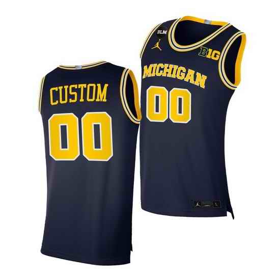 Michigan Wolverines Custom 2021 Big Ten Regular Season Champions Blm Navy Jersey->->Custom Jersey