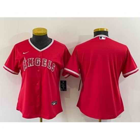 Women's Los Angeles Angels Blank Red Stitched MLB Cool Base Nike Jersey->women mlb jersey->Women Jersey