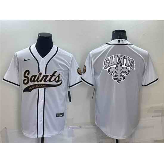 Men New Orleans Saints White Team Big Logo With Patch Cool Base Stitched Baseball Jersey->new orleans saints->NFL Jersey