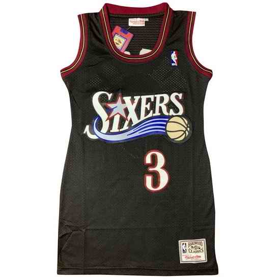 Women 76ers #3 Allen Iverson Dress Stitched Jersey Black->nba women dress jersey->NBA Jersey