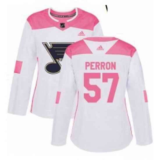 Womens Adidas St Louis Blues #57 David Perron Authentic White Pink Fashion NHL Jersey->women nhl jersey->Women Jersey