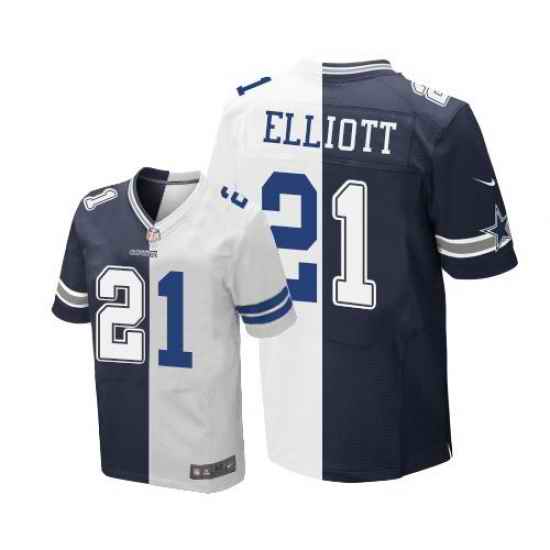 Nike Cowboys #21 Ezekiel Elliott Navy Blue White Men's Stitched NFL Elite Split Jersey->dallas cowboys->NFL Jersey