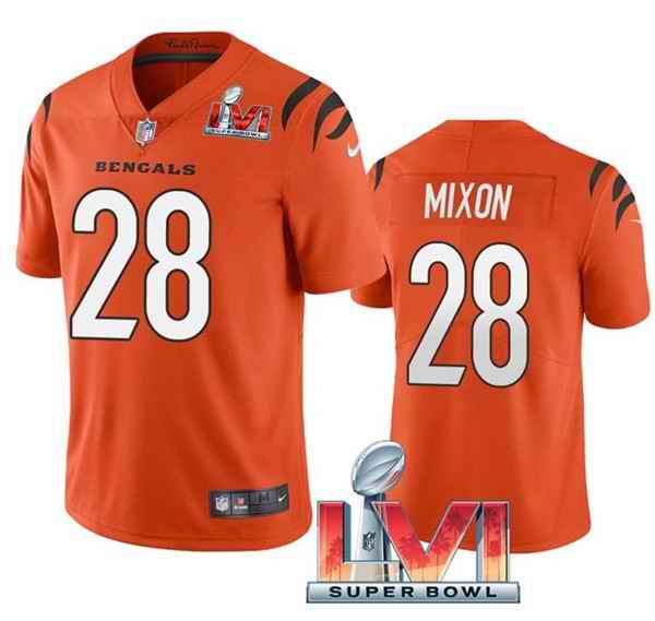 Nike Bengals #28 Joe Mixon Orange 2022 Super Bowl LVI Vapor Limited Jersey->cincinnati bengals->NFL Jersey