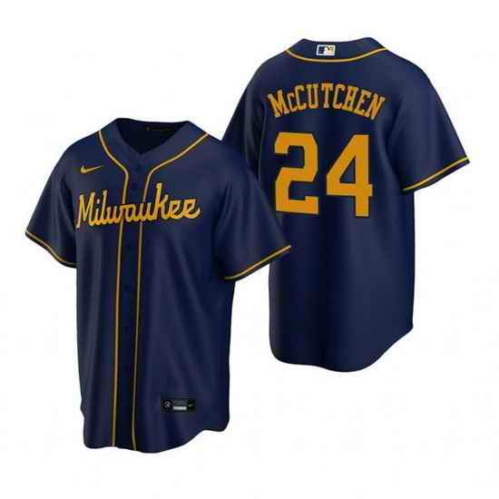 Men Milwaukee Brewers #24 Andrew McCutchen Navy Cool Base Stitched Jerse->minnesota twins->MLB Jersey
